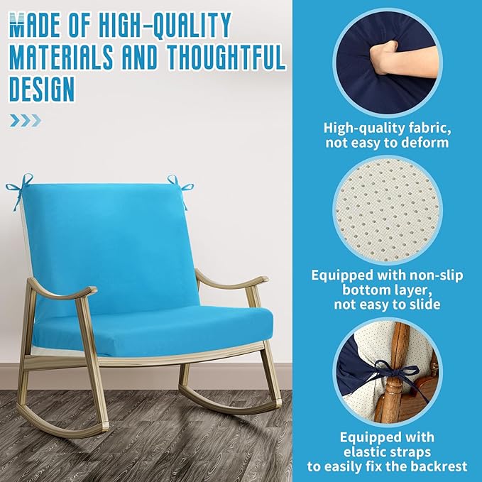 Tudomro 4 Pcs Outdoor High Back Chair Cushion Covers (Not Includes Cushion) Waterproof Patio Replacement Rocking Chair Slipcover Seat Pad Cover with Tie for Furniture (Lake Blue,44'' X 21'')
