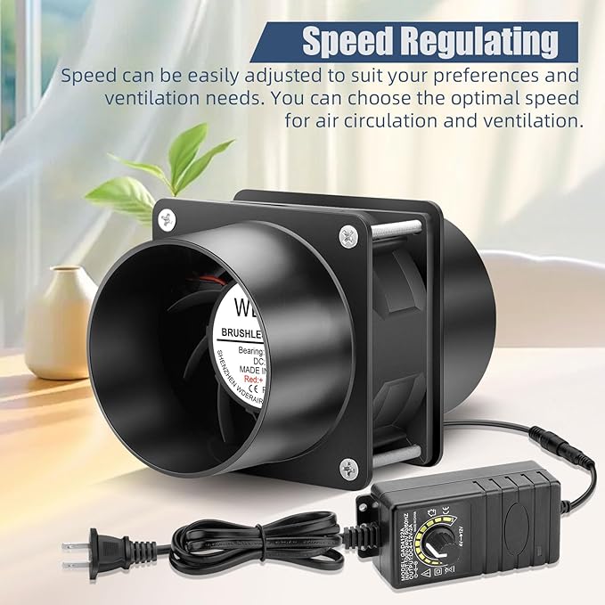 80mm x 38mm 3 Inch Air Vent Duct Booster Adjustable Speed Fan with 2 Duct Adapters for DIY Grow Tent Attic Hydroponics Ventilation Soldering Fume Extractor-D8038