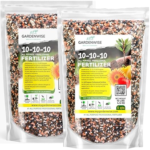 Gardenwise 10-10-10 All-Purpose Professional Fertilizer Plant Food for Indoor/Outdoor Gardening; Premium Shrub, Tree, Flower, Vegetable and Lawn Fertilizer; Quick-Release Nitrogen (20 QUARTS)
