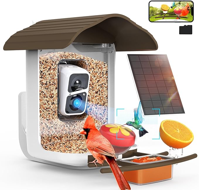 birdsnap® PAV-Bird Feeder with Camera,2K HD with 64GB Card, AI Identify Smart Bird House Cam Solar Panel,Live Stream,Motion Detection,Auto Record Video for Backyard Outdoors,Ideal Gift for Bird Lover