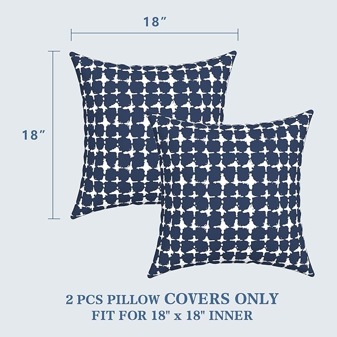 LVTXIII 2 Pack Outdoor Pillow Covers ONLY 18x18 Inch, Water-Repellent Square Decorative Cushion Covers for Patio Furniture, Garden, Sofa, Tie-dye Navy