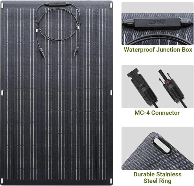 ALLPOWERS SF200 Flexible Solar Panel 200w Ultra Thin 3mm Bendable Monocrystalline Solar Charger with 25% Efficiency IP68 Waterproof for RV Van Marine Boat Camping Off Grid