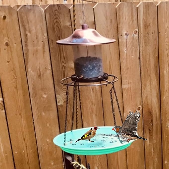 Large Hanging Bird Feeder Tray, Platform Seed Tray for Bird Feeders, Outdoor Garden Decoration for Backyard Attracting Wild Birds - Green