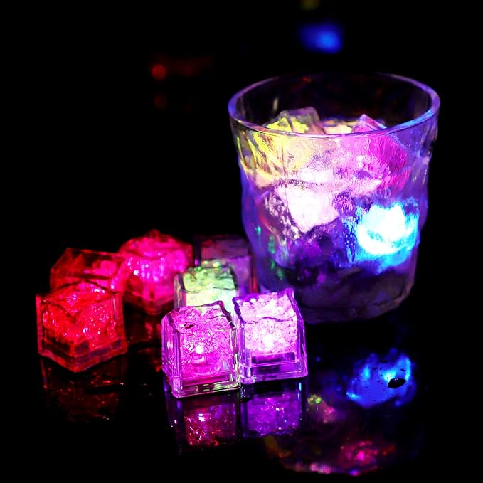 Light Up Ice Cubes, 96 Pack MultiColor Waterproof LED Ice Cubes Flashing Glow in The Dark LED Light up Ice Cubes for Drinks Bar Club Party Wine Wedding Decoration