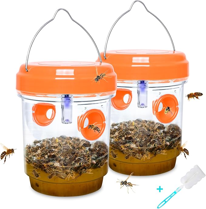 2 Pack Wasp Traps Outdoor Hanging Carpenter Bee Trap for Hornet, Yellow Jacket, Wasps, Reusable Solar Wasp Catcher, Bee Catchers for Outside