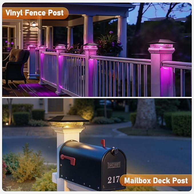 8 Pack Solar Post Cap Lights, Outdoor Fence Solar Powered Cap with 4 Lighting Modes Waterproof Light Decorative for Deck Patio or Garden Decor, Fits 4x4 Wood Vinyl Posts