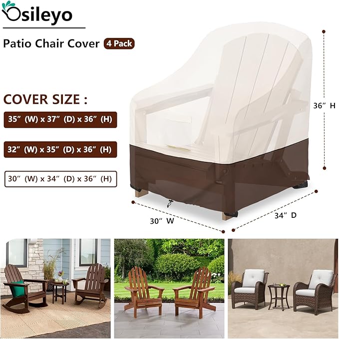 Adirondack Chair Cover 4 Pack,Waterproof Heavy Duty Patio Furniture Covers,Patio Adirondack Chair Covers for Outdoor Chairs(30 W x 34 D x 36 H inches) Beige & Brown