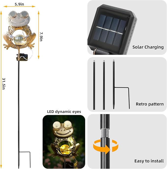 SRNPMIU Solar Lights Outdoor Decor, Solar Frog Yard Decorations Outdoor, Garden Decorative, IP65 Waterproof, Gifts for Women Mom, for Yard Patio Lawn Pathway Landscape