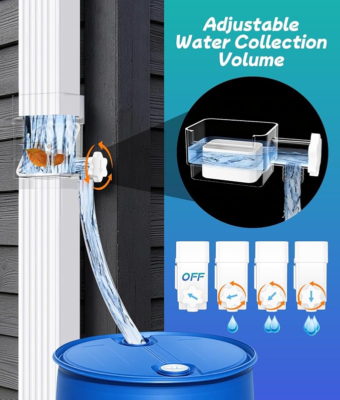 2026 Upgraded Rain Barrel Diverter Kit, Rainwater Collection System with Built-in Filter Screen, Fits 2x3 or 3x4 inch Standard Downspout, Includes 3/4’’ GHT Rain Barrel Spigot, 39.37’’ Hose, White