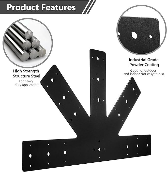 Sihnman 24.0"x13.5" Powder Coated 12 Pitch Gable Plate (1 pc). Heavy Duty 3mm Structure Steel for Decorative Gable Plate, Cedar Gable Bracket, Steel Truss Base Fan for Truss Roof Plate, Pergola Plate.