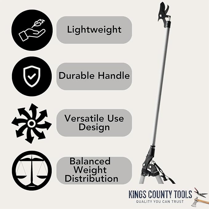 Tree Trimmer Pruning Shears - 59” Long Reach Pruner with Rotating Head and Sharp Bypass Loppers - Tree Branch Cutter for Branches Up to 1-3/8” - Lightweight Aluminum Pruners by Kings County Tools
