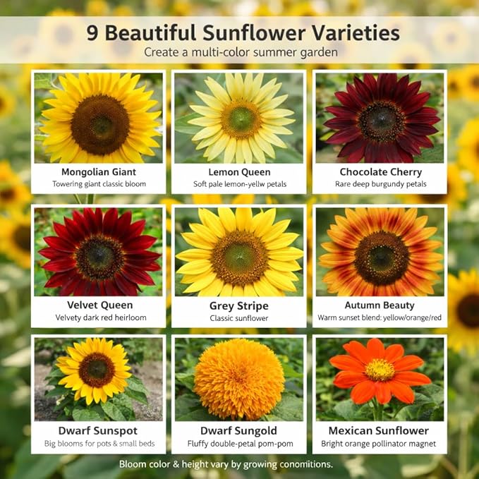 NatureZ Edge 1300+ Sunflower Seeds Garden Variety Pack, Bulk Sunflower Seeds for Planting Flowers, Get More Sunflower Seeds to Plant, Mammoth, Dwarf, Lemon Queen, Giant and More. 2oz Packet