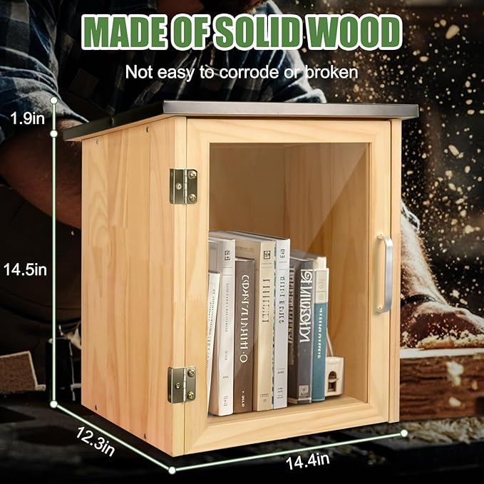 Outdoor Library Book Box, Little Library for Sharing books, DIY Storage Wooden Cabinet Easy Mount for Neighborhoods and Schools