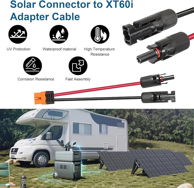 MOOKEERF Solar to XT60i Cable - 100FT Solar Panel Adapter Connector XT60i-F Extension for Portable Power Station