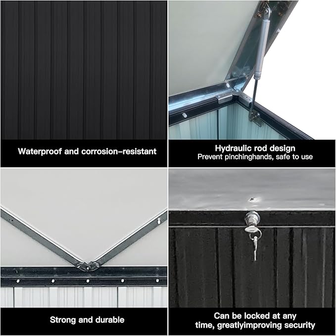215 Gallon Outdoor Deck Box,Waterproof Lockable Metal Storage Container for Patio Cushions Gardening Tools and Pool Toys black One size