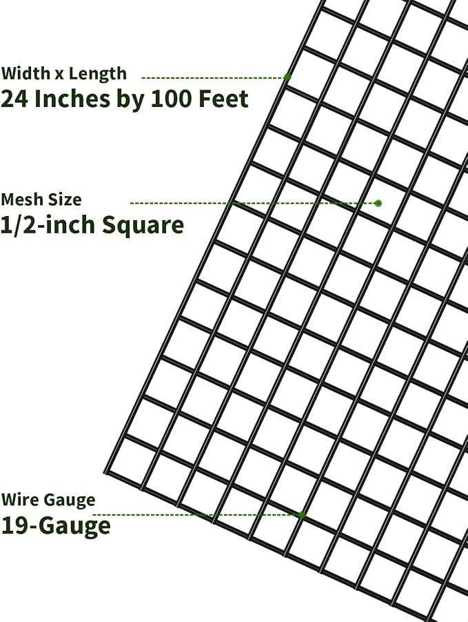 Hardware Cloth 1/2 inch 24 x 100 Ft 19 Gauge, Chicken Wire Fencing Chicken Wire Mesh Roll Garden Fencing Raied Garden Bed Welded Wire Fence Roll