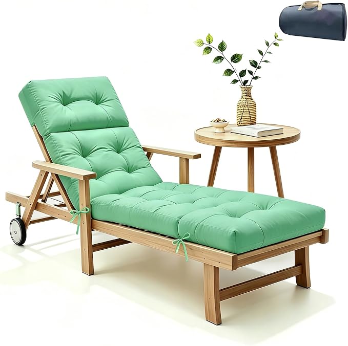 Non-Slip Outdoor Chaise Lounge Chair Cushion, Waterproof 74.4 x 22 x 4.7 Inches Lounge Chair Cushions for Outdoor Patio Furniture with Ties, Pool Chaise Lounge Cushions Replacement, Cyan