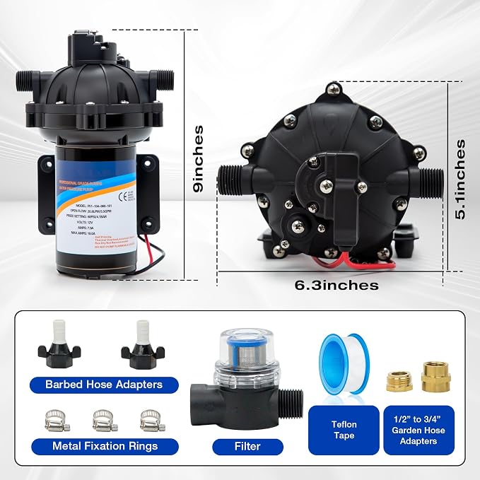 12 Volt Sprayer Pump, Chemical and Corrosion Resistant, 5.5GPM 60PSI 10 Amps Soft Wash Pump, Compatible with Roundup, Pressure Switch and Self-Priming for Agricultural Spraying
