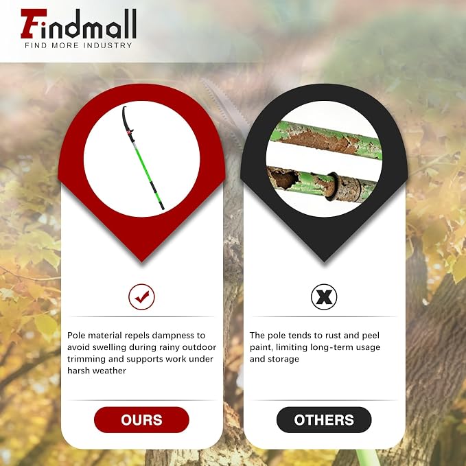 findmall 30ft Manual Pole Saw Extendable Tree Pruner Sharp Steel Blade High Branches Trimming for Pruning Palms and Shrubs with 9 Long Handles No with Scissors Green