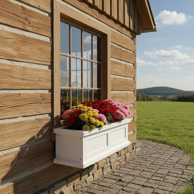 NAVREX 3-Foot Outdoor Flower Window Box, Wall-Mounted Whitewash Window Boxes Planters for Outside Balcony/Windowsills, Patio & Garden or Railing, Fir Wood Window Flower Boxes, Assembly Required
