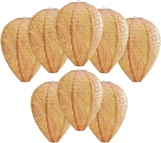 ZeeDix 8 Pack Hanging Paper Fake Wasp Nest Decoy- Fake Hornets Wasp Nest for Outdoor, Home and Garden(8.66"×11",Warm Color)
