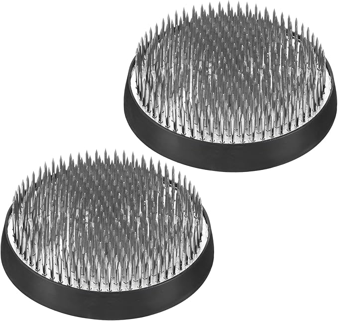 M METERXITY 2-Pack Flower Frog 3.15" Round Steel Floral Arranger Pins Ikebana Holder W Rubber Base for Flower Arrangements/Craft Plant/Home Decor, Floral Kenzan Fixed Tool [1.1cm Pins]