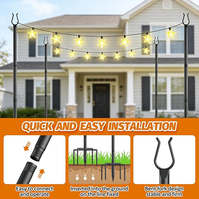 Aredy 4 Pack String Light Poles - 10FT Light Poles for Outside with Fork Base, Outdoor String Light Poles, Durable Poles for String Lights in Backyard, Deck, Garden, Wedding Events