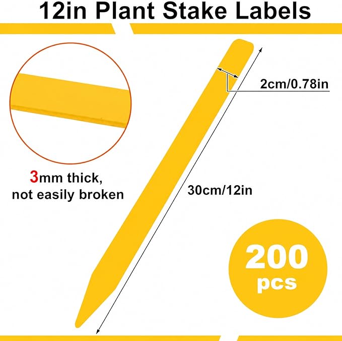 Weysat 200 Pcs 12" Wood Plant Labels for Field or Containers Plant Tags Wood Garden Labels for Seedling Stakes Markers Nursery Seed Tags with Smooth Surface for Pot Herbs Flowers Vegetables (Yellow)