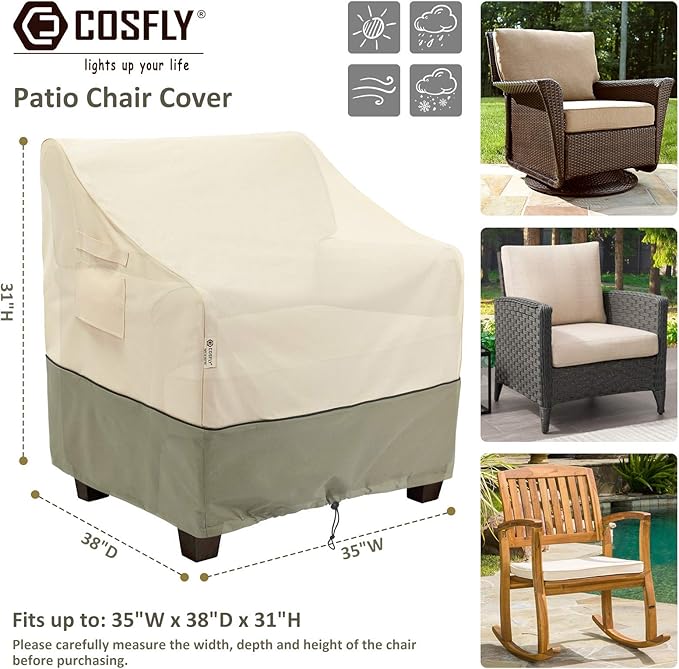 COSFLY Outdoor Furniture Patio Chair Covers Waterproof, Lounge Deep Seat Cover, Lawn Furnitures Covers Fits up to 35W x 38D x 31H inches(2 Pack)