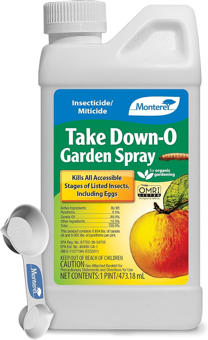 Monterey Take Down-O Garden Spray Bundled with Garden Measure Spoon – Organic Insecticide & Miticide for Vegetables, Fruits, Ornamentals, & Houseplants – 16 oz
