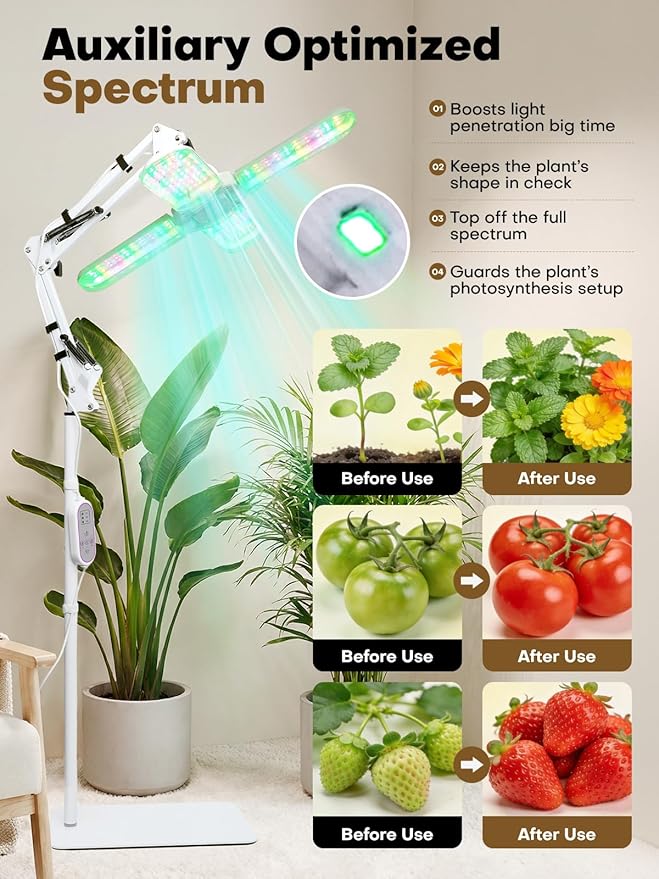 240 LEDs Grow Lights for Indoor Plants with Timer 6/12/16H, Full Spectrum Plant Lights for Indoor Growing 10 Dimmable Level, 24-72" Height Adjustable Tabletop Grow Light Floor Lamp with Remote Control