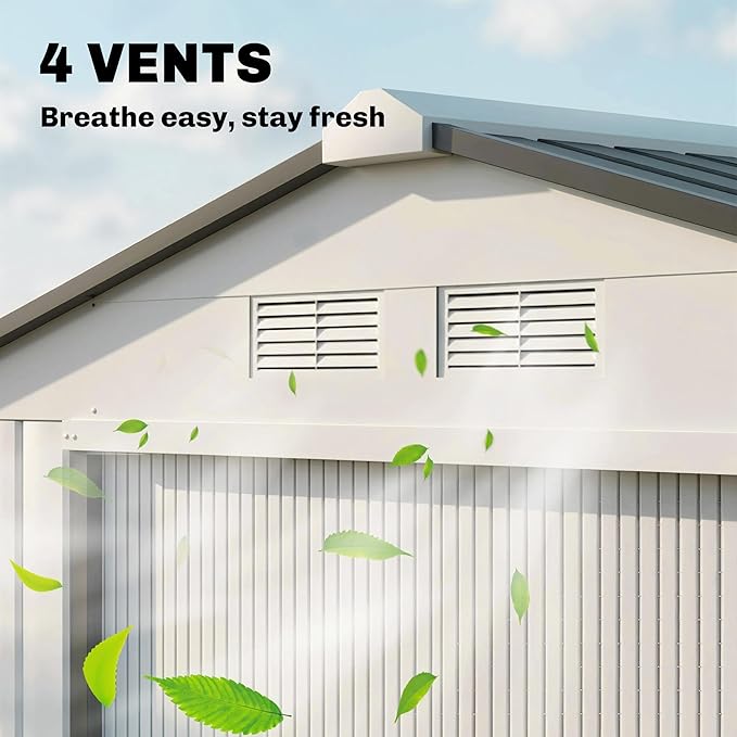 Outsunny 7' x 4' Outdoor Storage Shed, Garden Tool Metal Shed with Foundation Kit, Double Lockable Door, Air Vents and Sloping Roof, for Backyard, Patio, Lawn, White