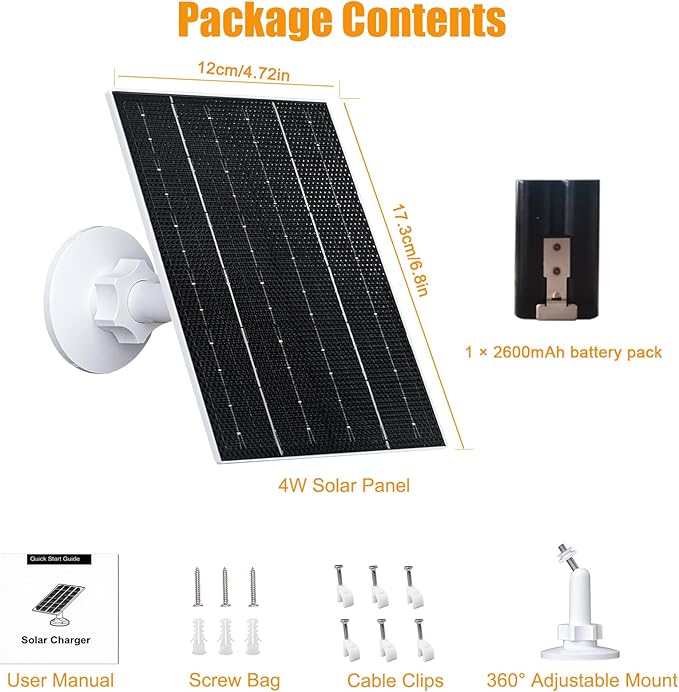 4W Solar Panel with Battery Pack for Ring Video Doorbell 2/3/3 Plus/4, IP65 Waterproof, 360° Adjustable Mount, 16.4ft Cable