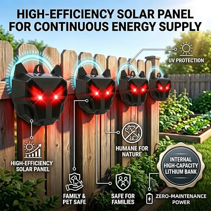 4 Pack Upgraded Coyote Deterrent Solar Predator Eyes Animal Repellent Outdoor Red LED Predator Light Deterrent for Deer,Fox, Raccoon,Skunk, Night Sentry for Chicken Coop,Yard,Garden & Farm Protection