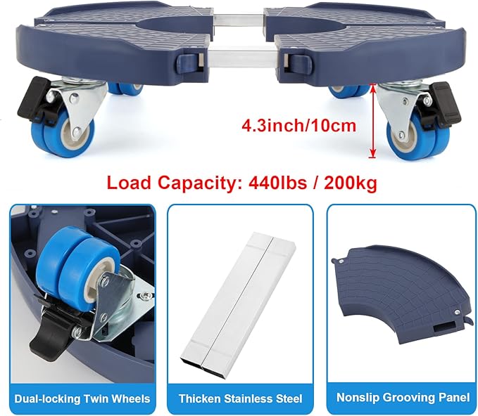 W B D WEIBIDA 2 Pack Plant Roller with Wheels Heavy Duty 440 Pounds, Size-Adjustable Rolling Planter Base with Casters, Round Dolly Cart for Potted Plant, Trash Can and Tiered Planters