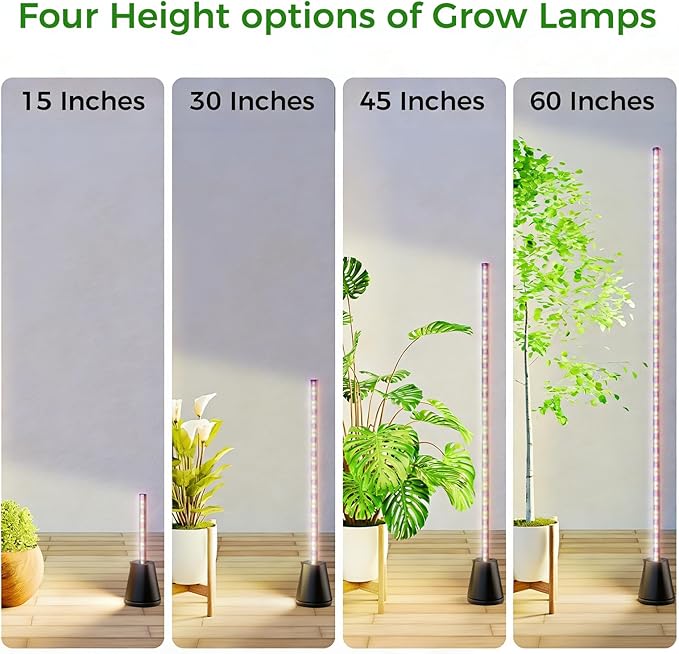 Grow Lights for Indoor Plants with Timer, 2PCS 60 Inch Vertical Grow Light Full Spectrum 384 LEDs 48W with Remote 3/6/12H Auto On/Off 3 Light Modes 5-Level Dimmable Standing Plant Lamp