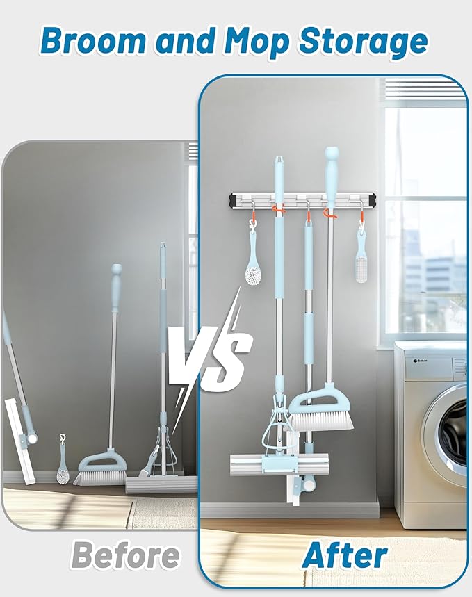 Mop and Broom Holder Wall Mount Garden Tool Rack Organizer, Modern Style,Movable Aluminum Alloy Wall Mounted Hook 4 Pack,Storage Gift for Bathroom,Closet,Laundry Room,Garage,Tool Room(Orange)