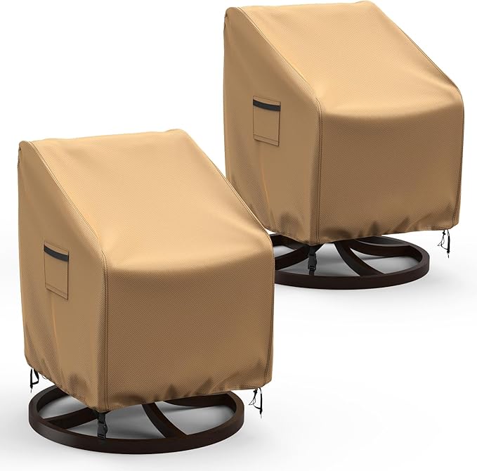 Swivel Patio Chair Covers, 2 Pack Waterproof Outdoor Rocking Chair Covers, Lawn Patio Furniture Covers, Heavy Duty Lounge Chair Cover, 33" W×37" D×38.5" H, Brown