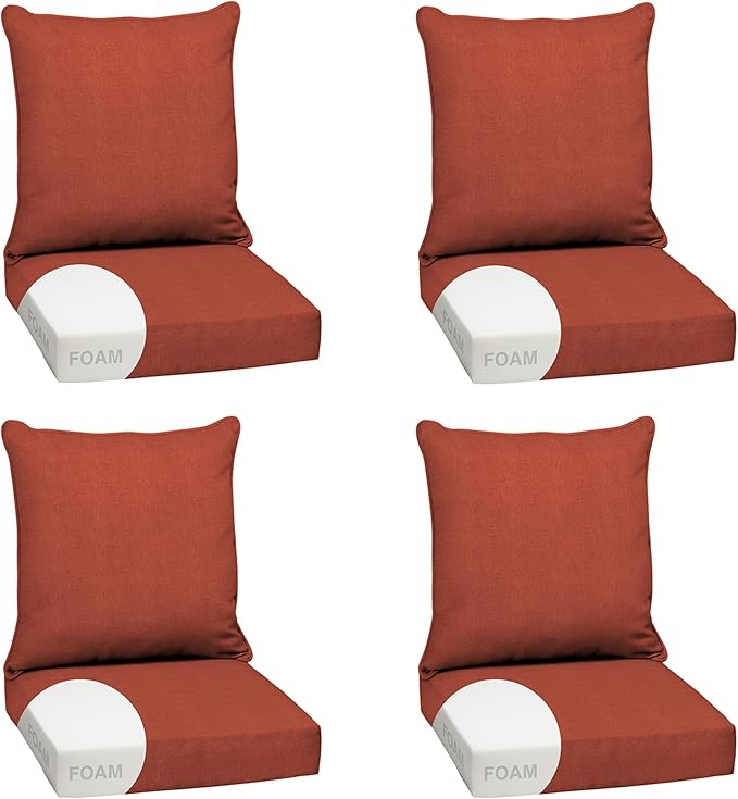 Arden Olefin Outdoor Foam Deep Seat Cushion Set (4-Pack), 24x24, Premium High-Density Foam, Never Flattens, Weather-Proof for Patio Chair Sofa Couch, Sedona Woven Texture