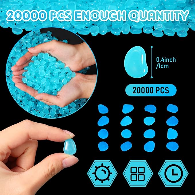 Landical 20000 Pcs Glow in the Dark Rocks Bulk Blue Garden Glow Rocks Outdoor Garden Glow in the Dark Pebble Glow in the Dark Stone for Walkway Backyard Landscaping Fish Tank Plant Decor
