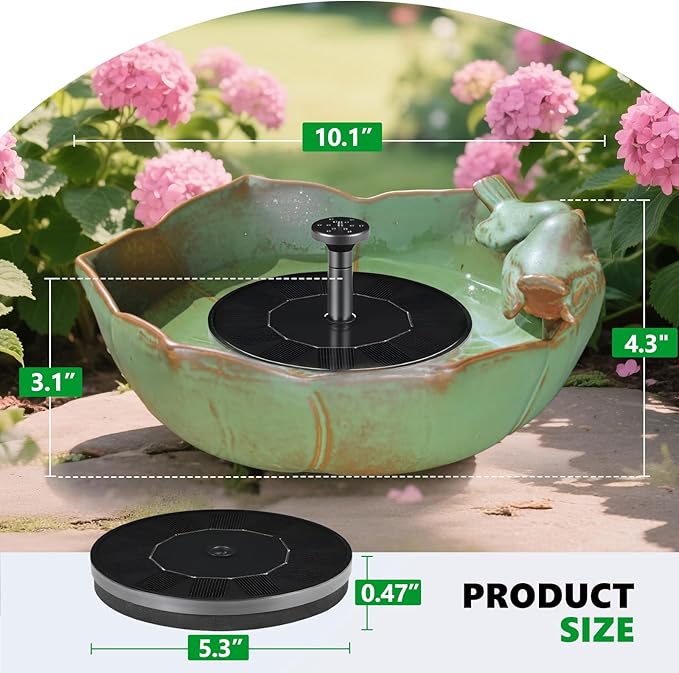 Ceramic Bird Bath for Outdoors, Solar Fountain Hummingbird Solar Bubbler Fountain with Ground Ceramic Bird Baths Bowl for Outside, Large Table Top Garden Décor for Patio, Yard & Home