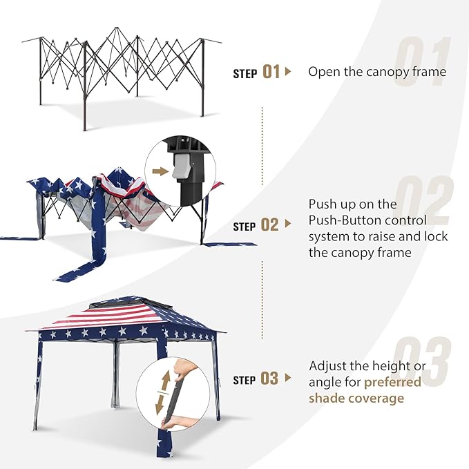 COOS BAY Pop up Gazebo 11x11, Instant Canopy Tent with Mesh Netting, Patio Gazebo with 121 Square Feet of Shade, 4 Weight Bags Included, American Flag