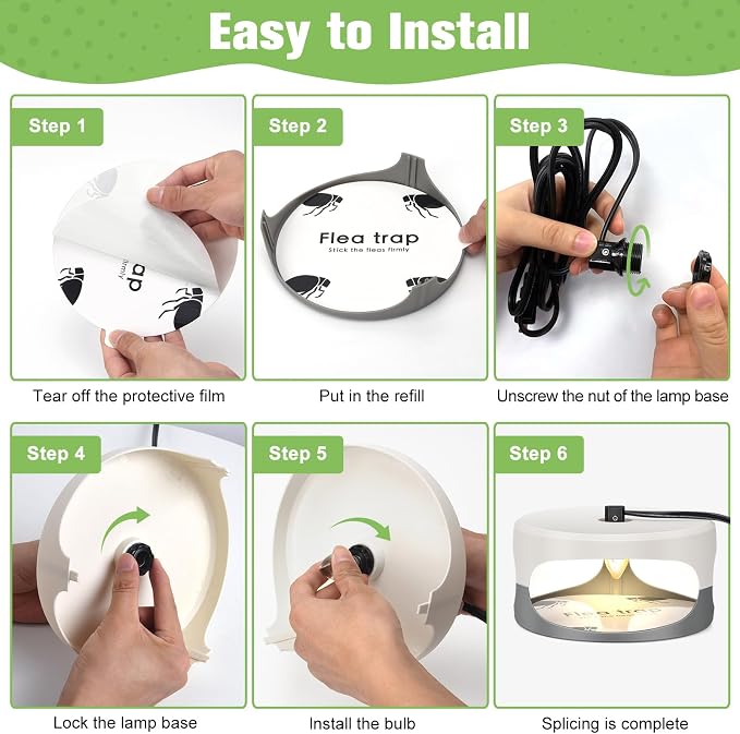 Flea Trap for Inside Your Home 2 Packs - Premium Electric Flea Traps, Natural and Child-Friendly Indoor Flea Control for Home & Garage with 5 Glue Disc Refills and 5 Lightbulbs