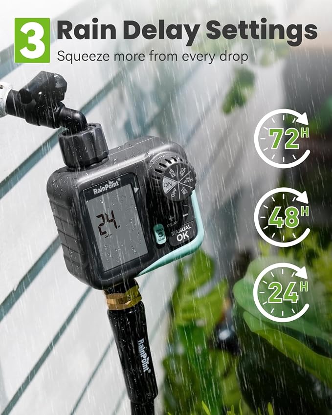 RAINPOINT Sprinkler Timer - Cycle & Soak Hose Timer for Garden Hose with Automatic Watering/Manual Watering/Rain Delay, Programmable for Irrigation System, Lawn, Yard, Outdoor