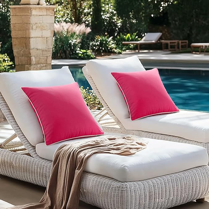 MIULEE Pack of 2 Outdoor Waterproof Pillow Covers Decorative Farmhouse Throw Pillow Covers Square Solid Color Couch Pillow Covers Spring for Patio Tent Bed Sofa Living Room 18x18 Inch Hot Pink
