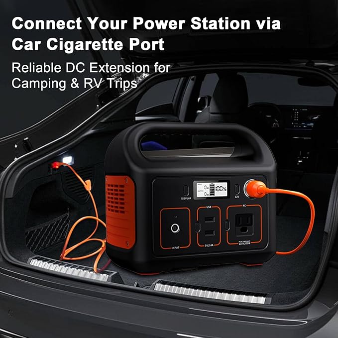 XRDS -RF 12V/24V DC Power Extension Cable with Cigarette Lighter Plug 20FT – Heavy Duty 14AWG Cable with DC7909 Plug & DC8020 Adapter for Power Stations, Trucks, RVs, Fridges