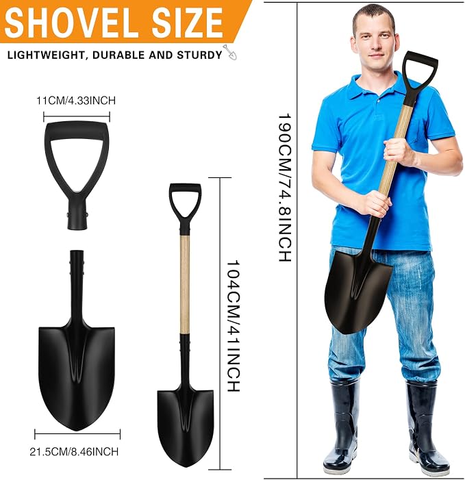 41-Inch Round Heavy Duty Digging Shovel, Wooden Handle with D-Grip & Alloy Steel Head, Ideal for Garden, Construction, and Masonry - Perfect for Digging Soil, Dirt, and Gravel