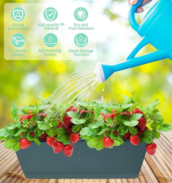 LOCONHA Window Box Planter, 7 Pack Plastic Vegetable Flower Planters Boxes 17 Inches Rectangular Flower Pots with Saucers for Indoor Outdoor Garden, Patio, Home Decor