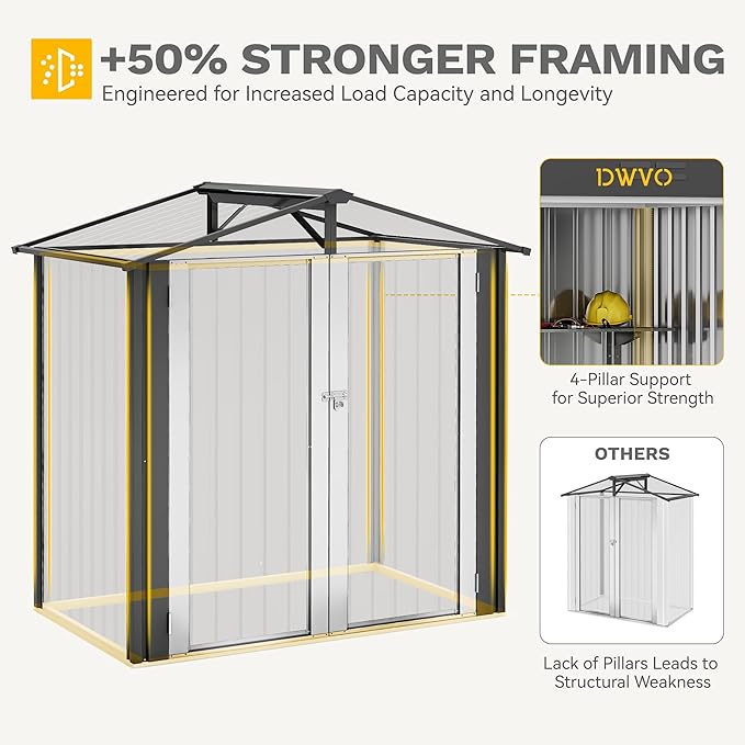 DWVO 6x4ft Outdoor Storage Shed, Weatherproof Tool Shed w/Locking Entry & Ventilation for Grass Cutter, Bike, Equipment, Courtyard, Garden (Dark Gray)