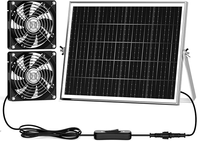 5.5'' Solar Greenhouse Fan 2 Kit, 30W Solar Powered Exhaust and Intake Chicken Coop Fan, Strong Airflow & Waterproof, 16.5 ft Cord, for Outdoor Shed Air Circulation and Ventilation, No Battery
